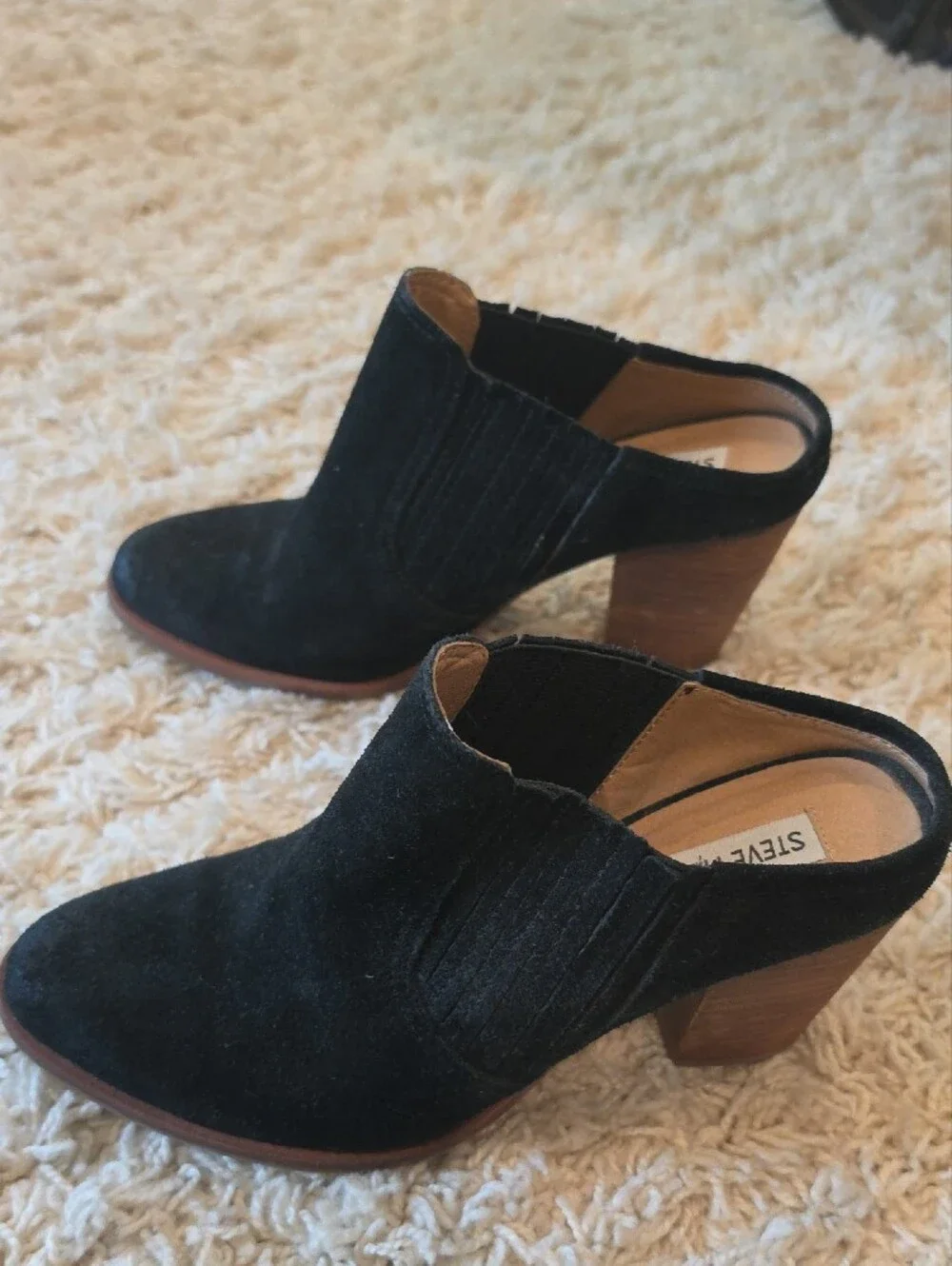 Steve Madden Black Suede Ankle Booties with Brown Sole